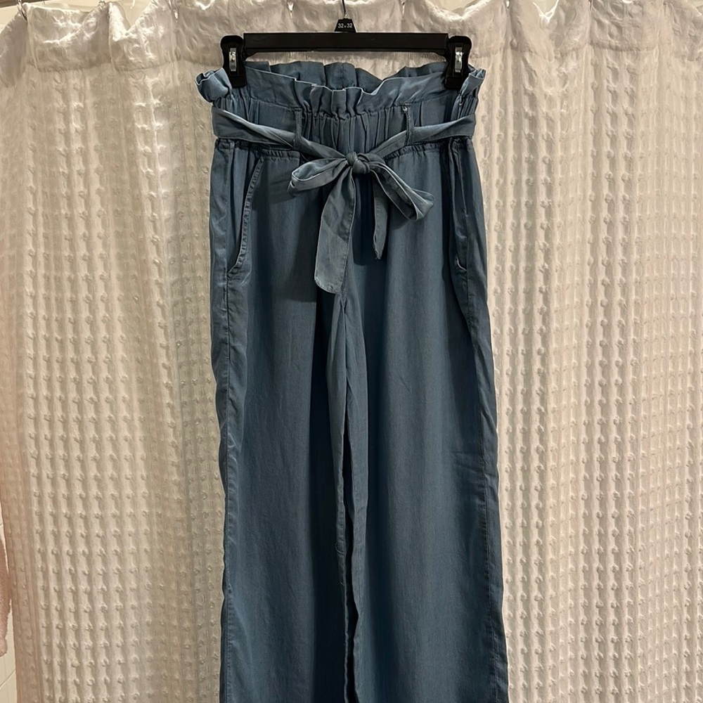 Blue Paperbag Waist Pants